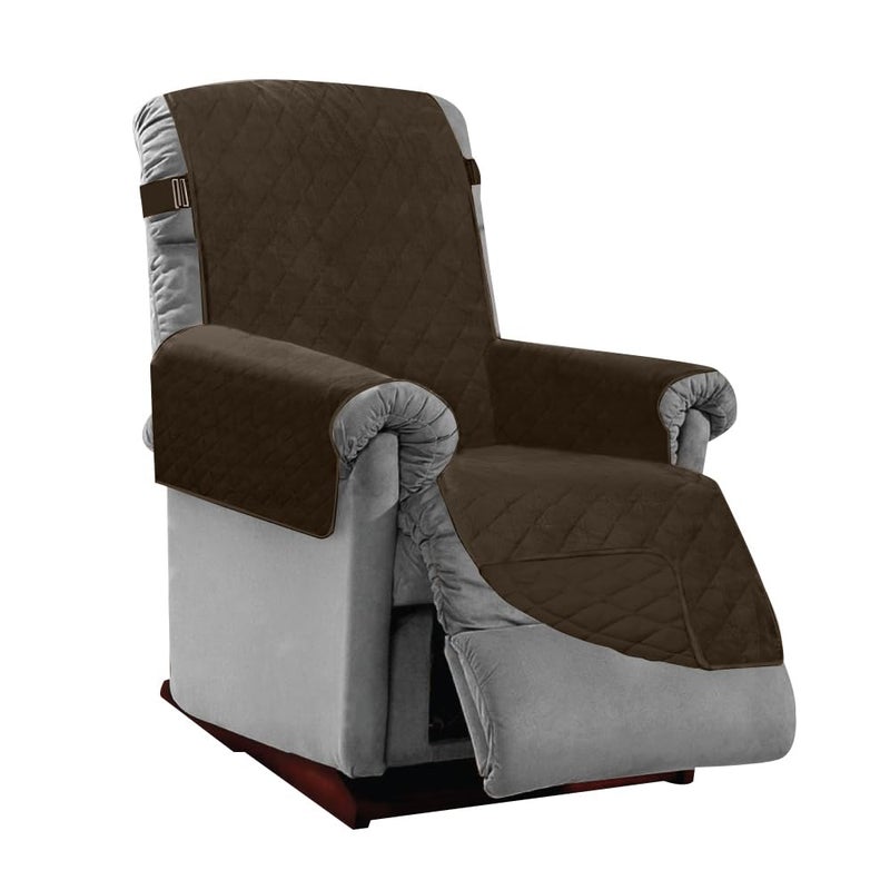 Sofa Shield Recliner Slip Cover with Patented Strap, Cushion Protector, US Designed Reversible Stain and Dog Tear Resistant Slipcover, 25 inch Seat, Washable Covers for Dogs Pets, Chocolate - Image 1